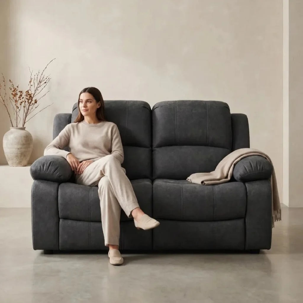 Valeria Charcoal Fabric 3 + 2 + 1 Seater Sofa Set.