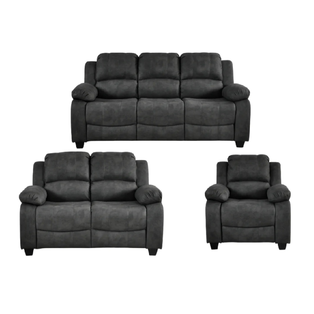 Valeria Charcoal Fabric 3 + 2 + 1 Seater Sofa Set.