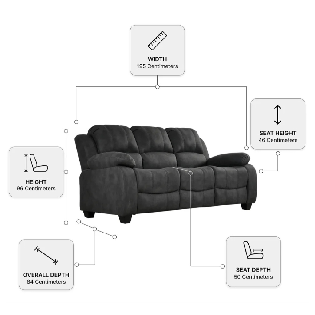 Valeria Charcoal Fabric 3 + 2 + 1 Seater Sofa Set.