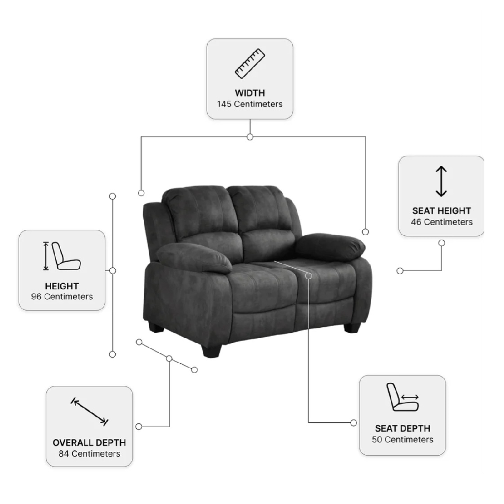 Valeria Charcoal Fabric 3 + 2 + 1 Seater Sofa Set.