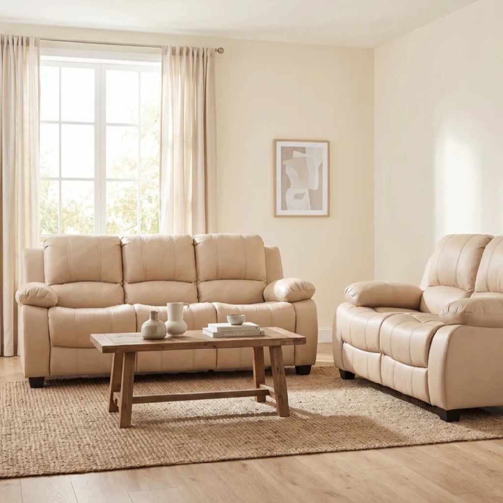 Valeria Cream Leather 3+2 Seater Sofa Set