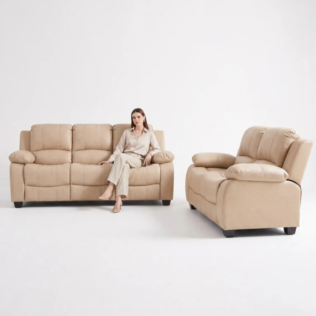 Valeria Cream Leather 3+2 Seater Sofa Set