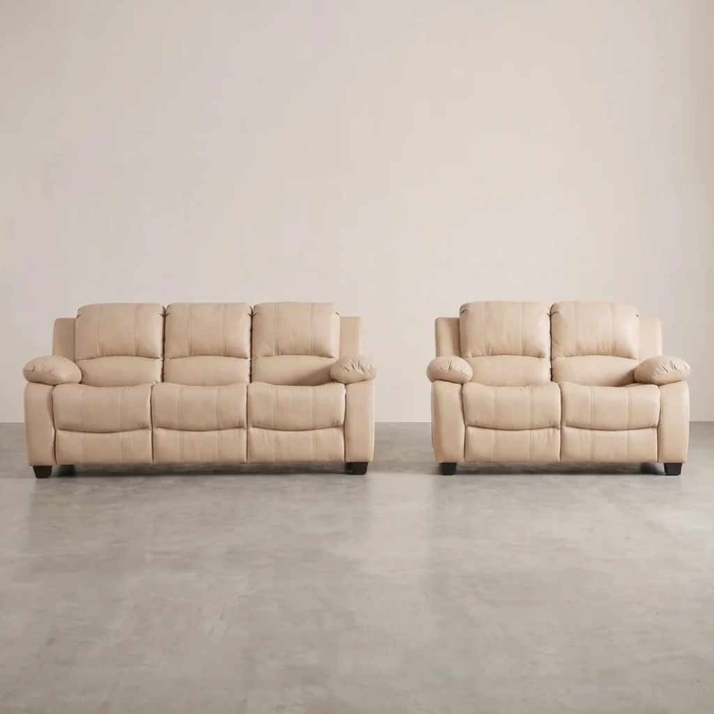 Valeria Cream Leather 3+2 Seater Sofa Set