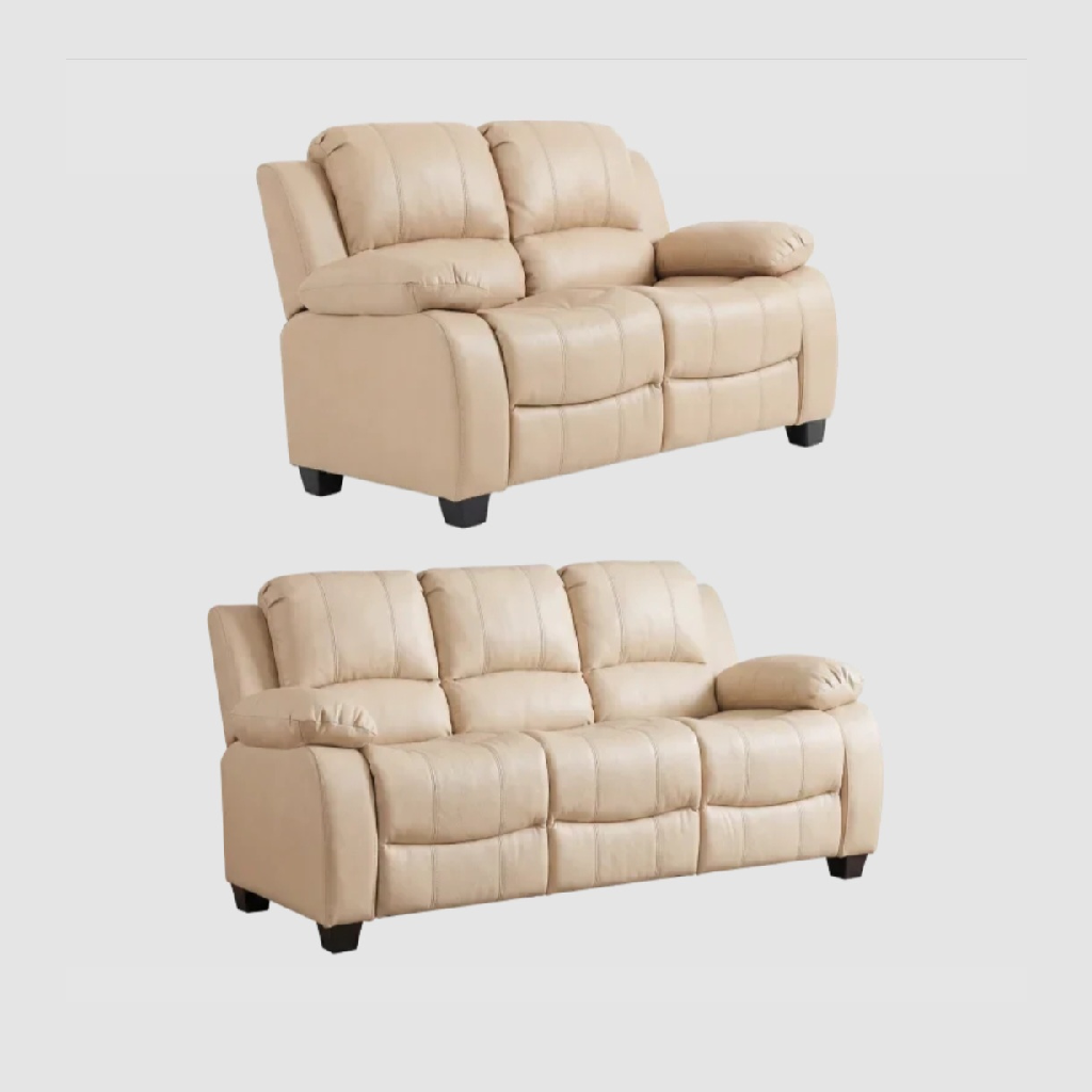 Valeria Cream Leather 3+2 Seater Sofa Set