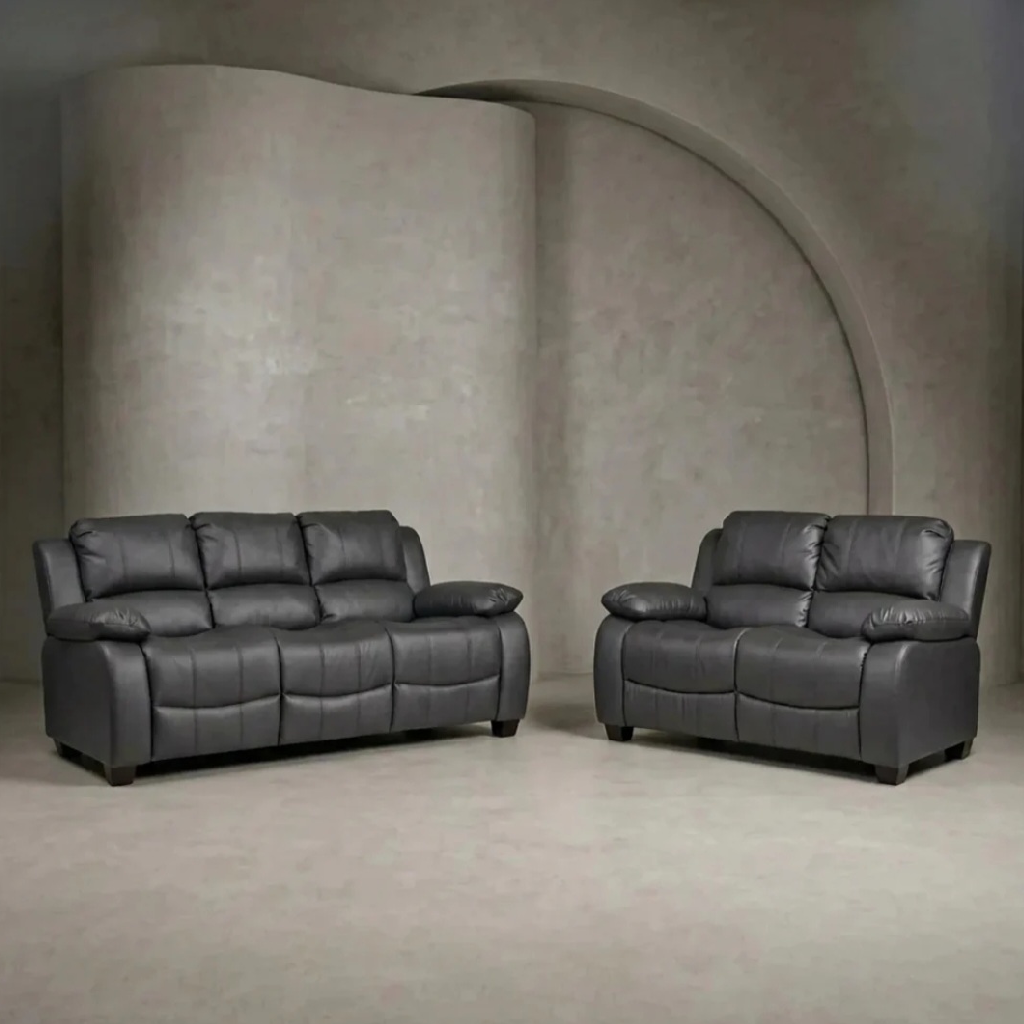 Valeria  Grey Leather 3+2 Seater Sofa