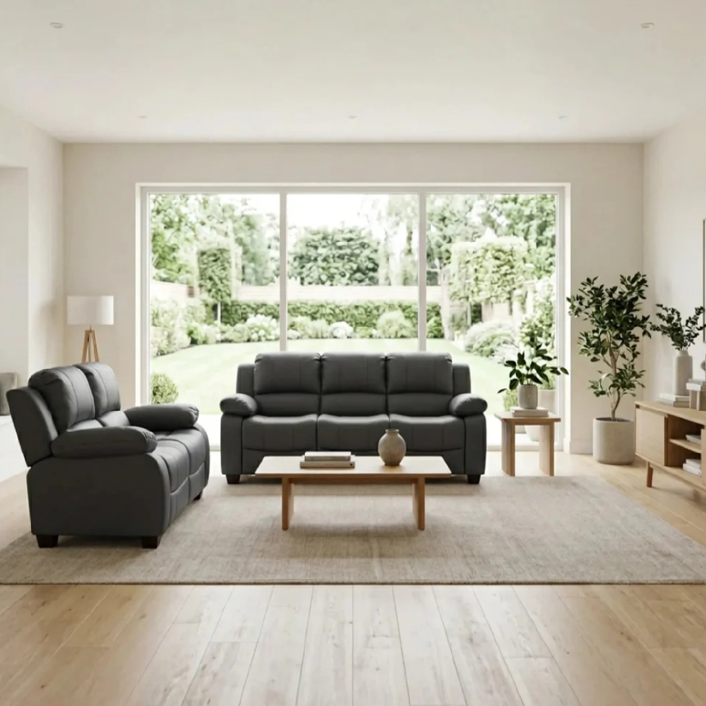 Valeria  Grey Leather 3+2 Seater Sofa