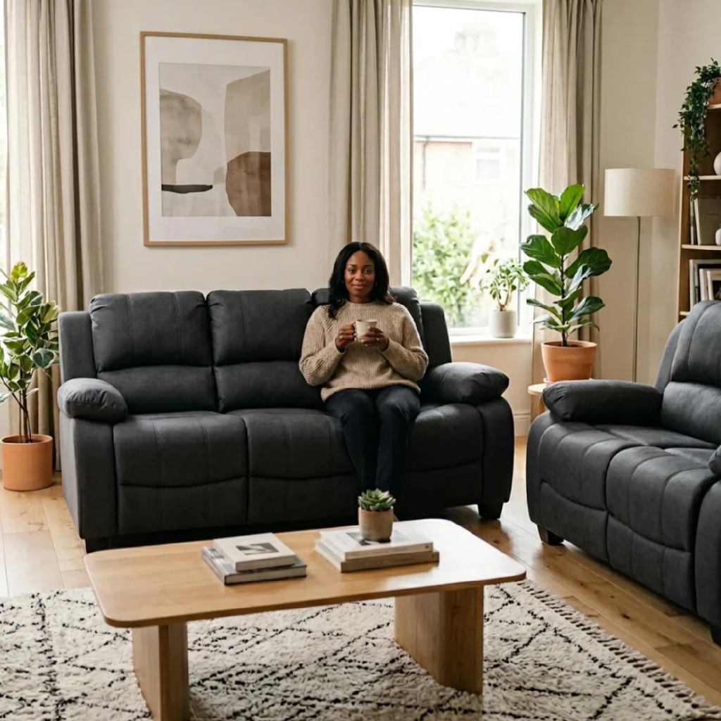 Valeria  Grey Leather 3+2 Seater Sofa