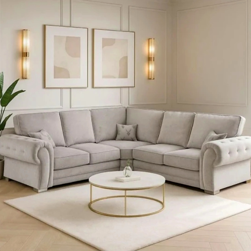 Verity Cream Fabric Sofa Bed - Corner 5 Seater Highback