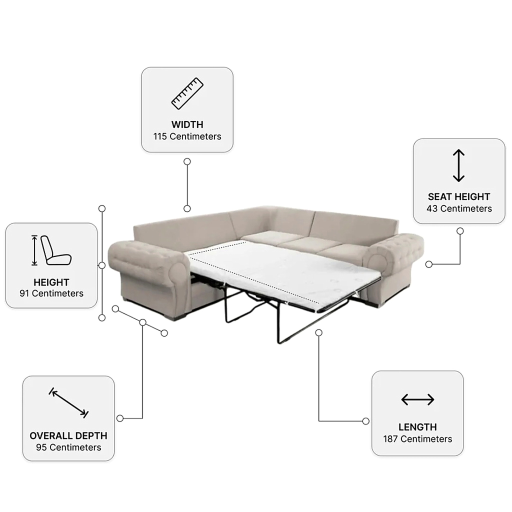 Verity Cream Fabric Sofa Bed - Corner 5 Seater Highback
