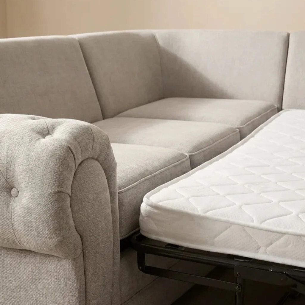 Verity Cream Fabric Sofa Bed - Corner 5 Seater Highback