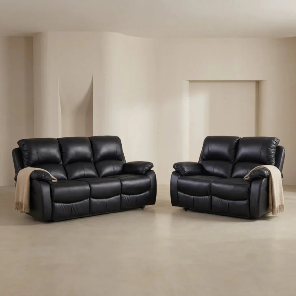 Zoma Black Leather Recliner 3+2 Sofa Set
