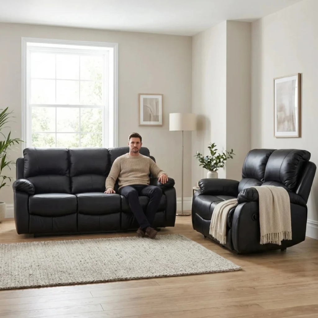 Zoma Black Leather Recliner 3+2 Sofa Set