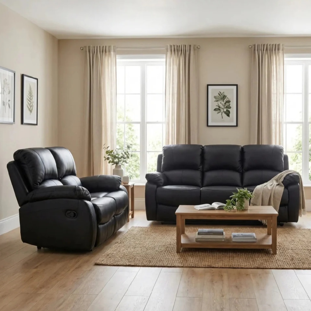 Zoma Black Leather Recliner 3+2 Sofa Set