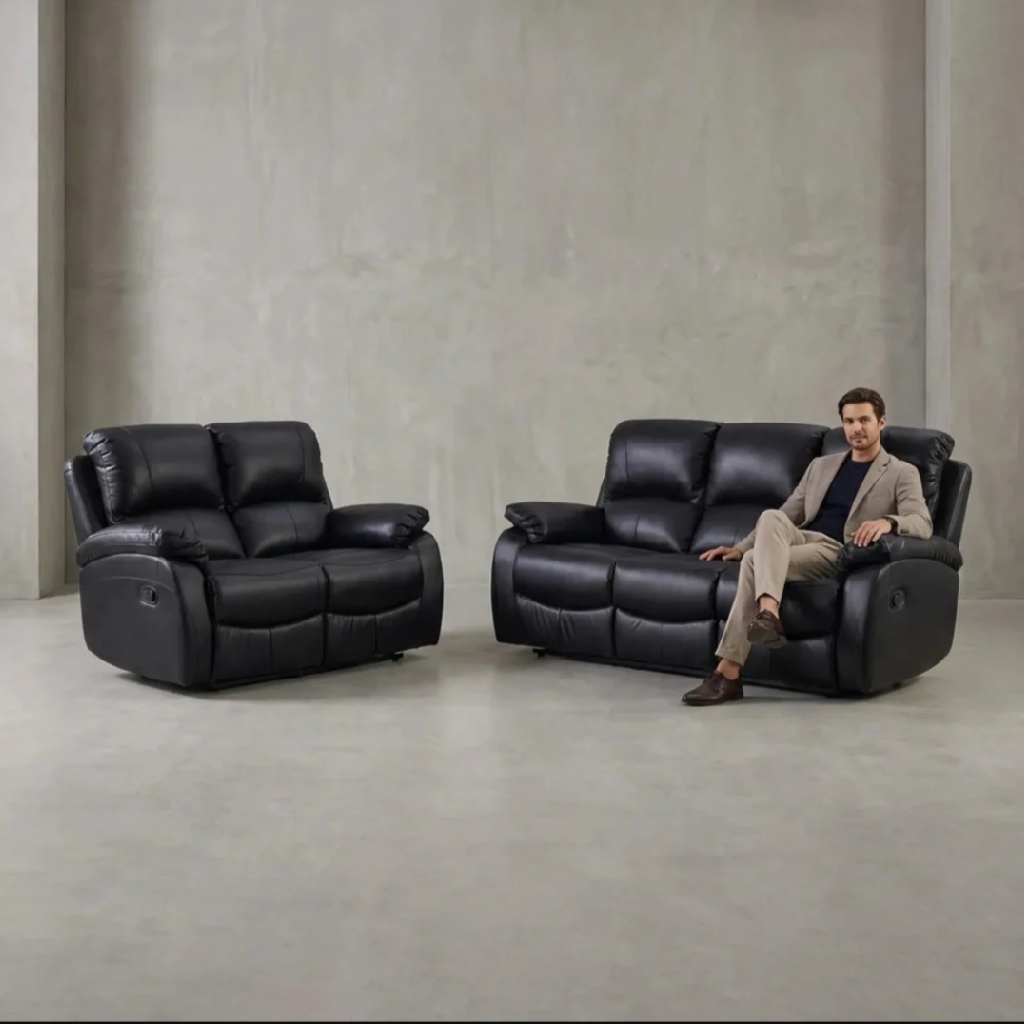 Zoma Black Leather Recliner 3+2 Sofa Set