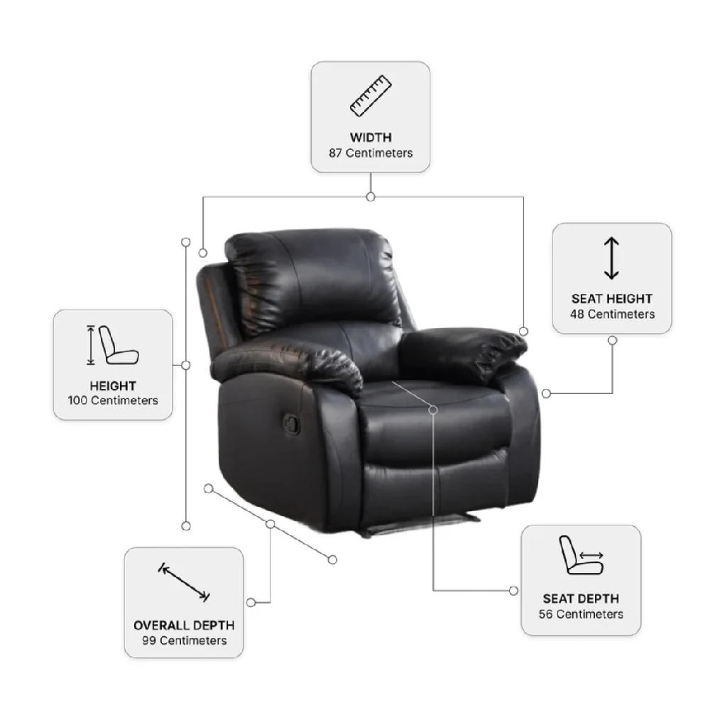 Zoma Black Leather Recliner 3 + 2 + 1 Seater Sofa Set