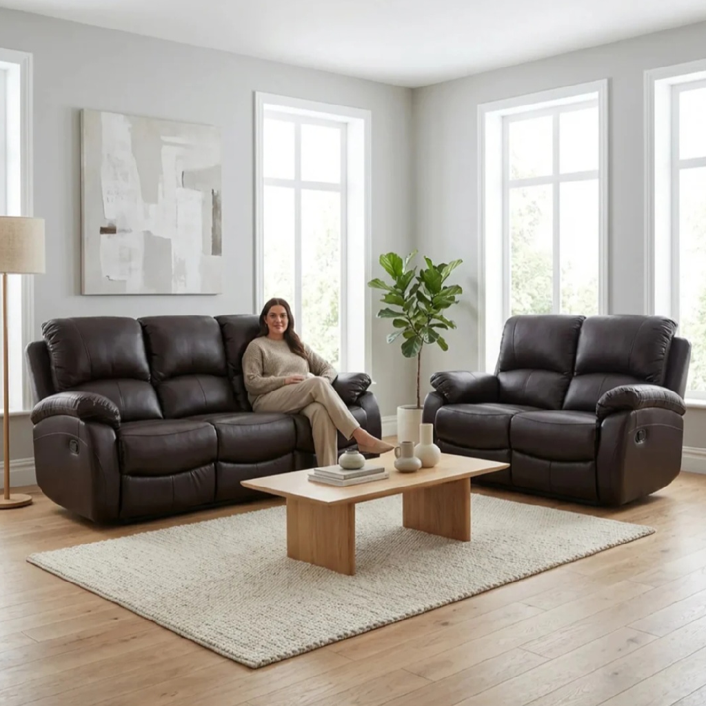 Zoma Brown Leather Recliner 3+2 Sofa Set