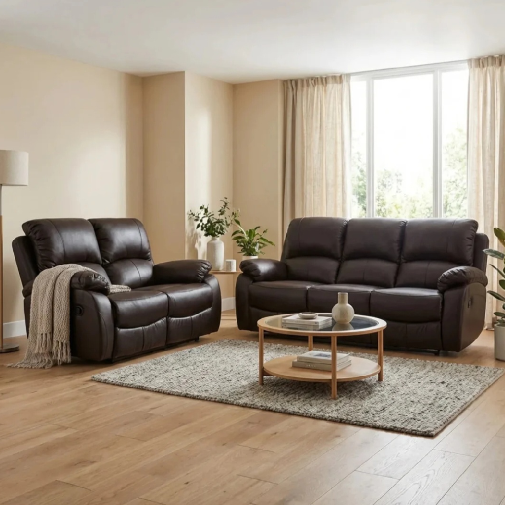 Zoma Brown Leather Recliner 3+2 Sofa Set