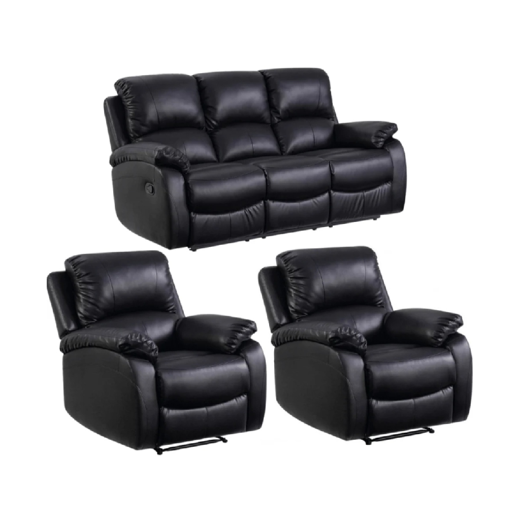Zoma Black Leather Recliner 3 + 1 + 1 Seater Sofa Set