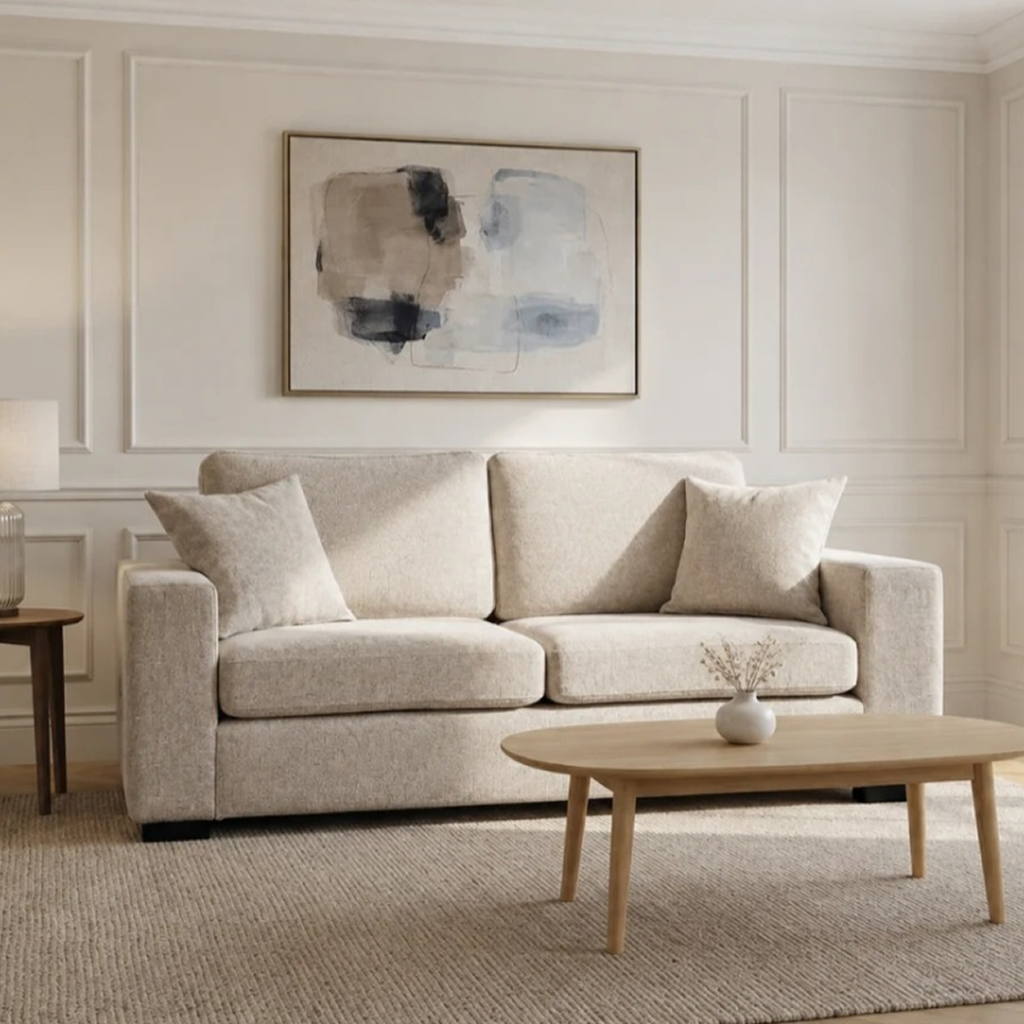 Camila Cream Enzo Fabric 3 + 2 Sofa Set
