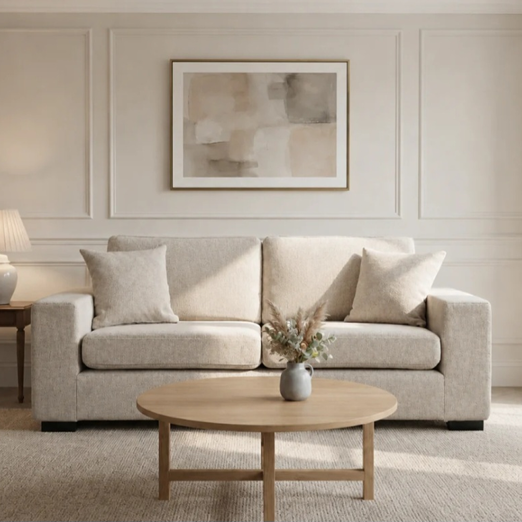 Camila Cream Enzo Fabric 3 + 2 Sofa Set