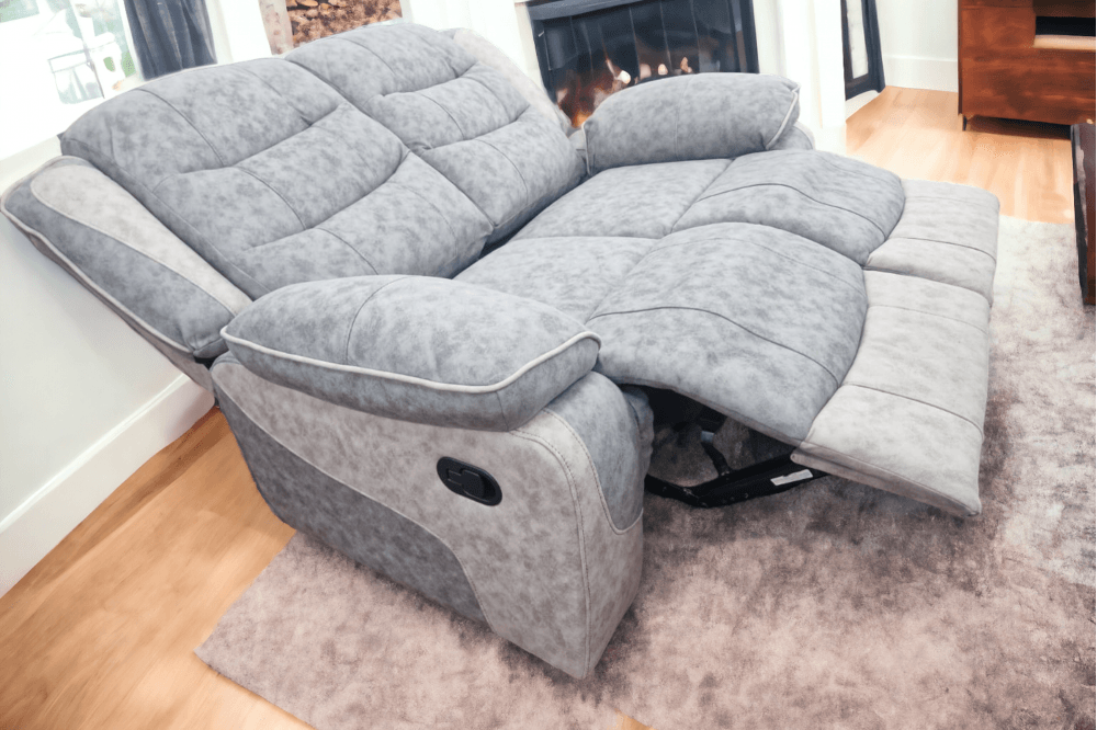 Paige Grey & Light Grey Fabric Recliner 2 Seater Sofa