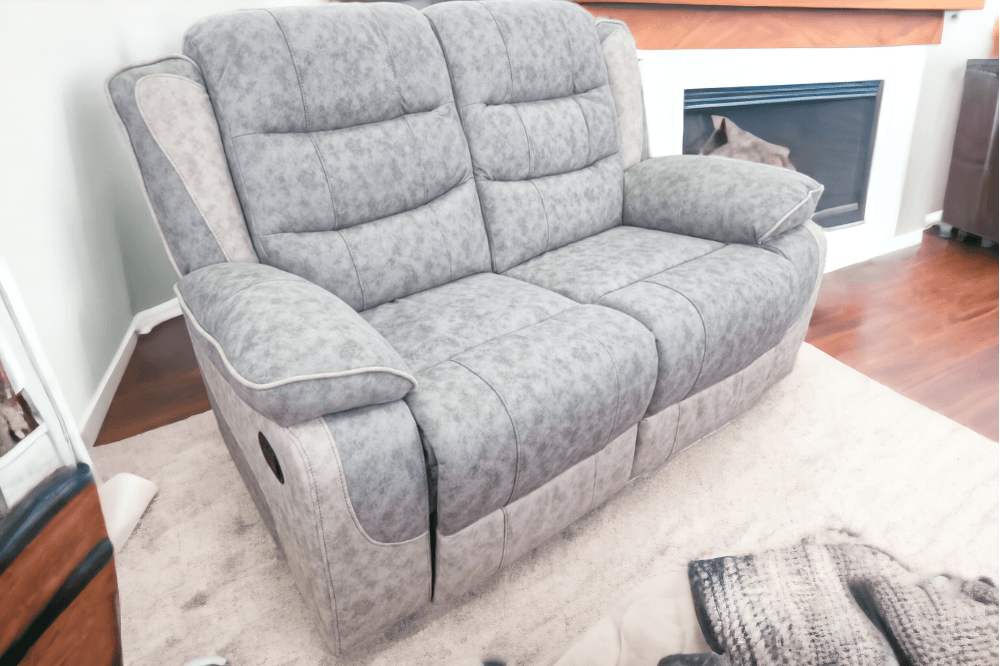 Paige Grey & Light Grey Fabric Recliner 2 Seater Sofa
