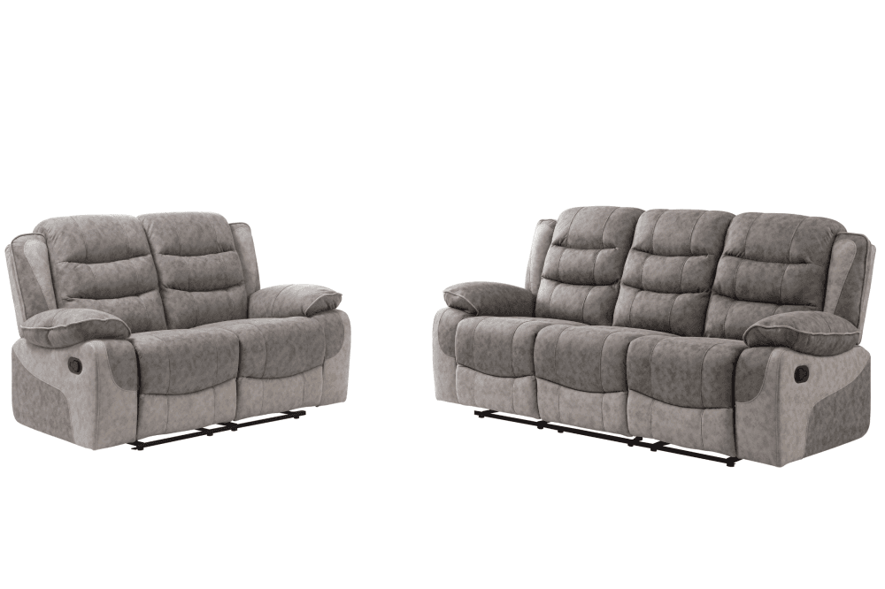 Paige Grey & Light Grey Fabric Recliner 3+2 Sofa Set