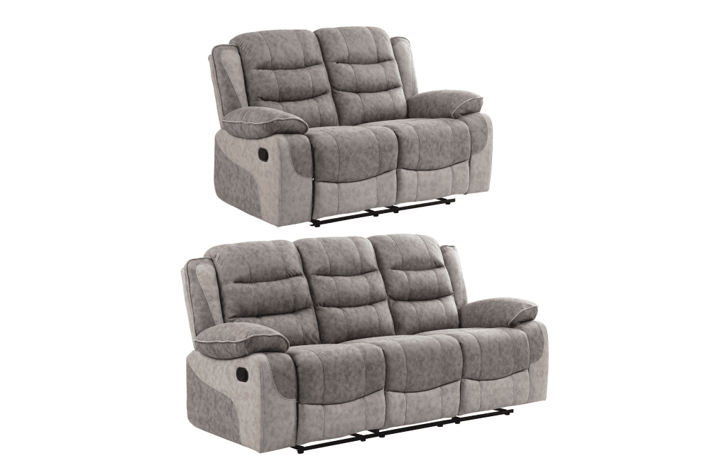 Paige Grey & Light Grey Fabric Recliner 3+2 Sofa Set