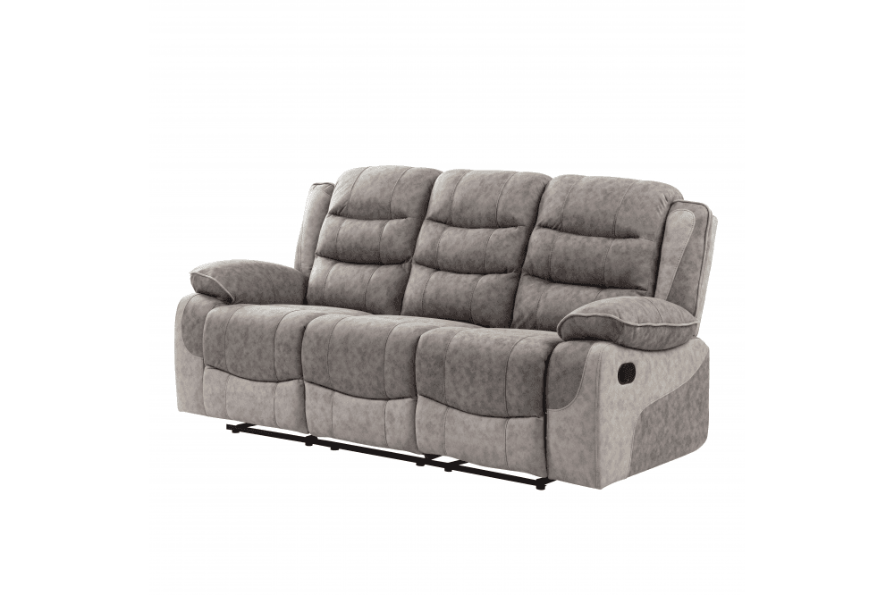 Paige Grey & Light Grey Fabric Recliner 3 Seater Sofa