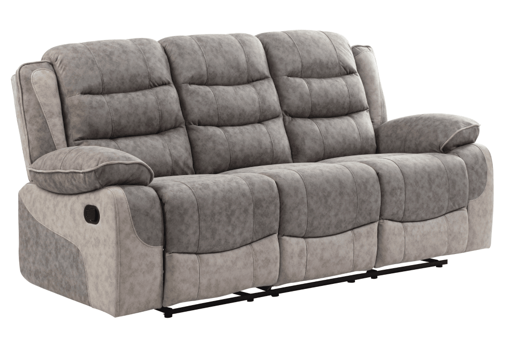 Paige Grey & Light Grey Fabric Recliner 3 Seater Sofa