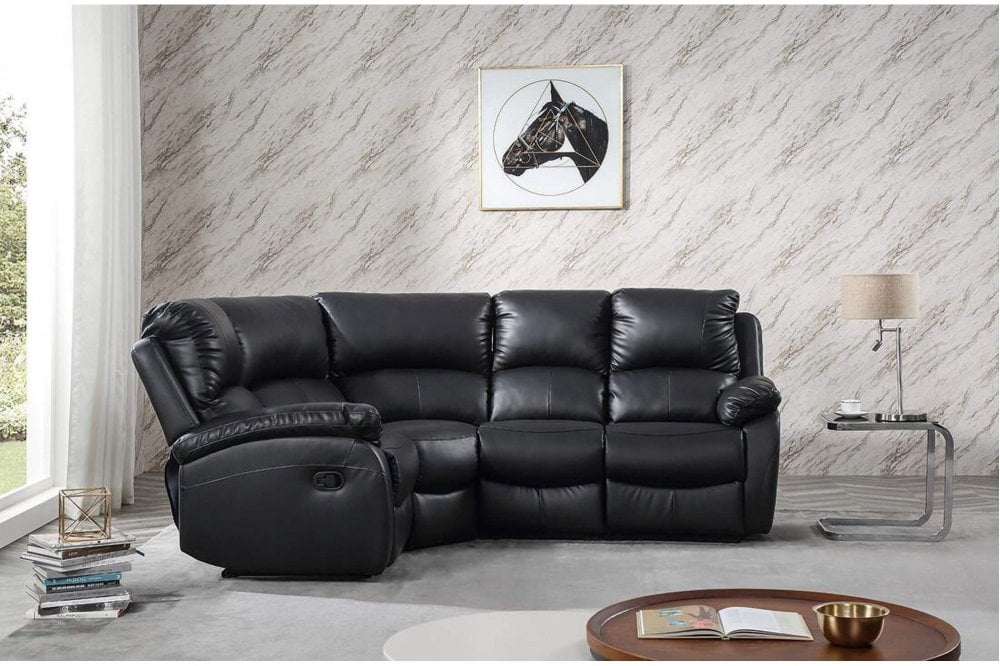Zoma Black Leather Recliner Universal Corner 5 Seater Sofa