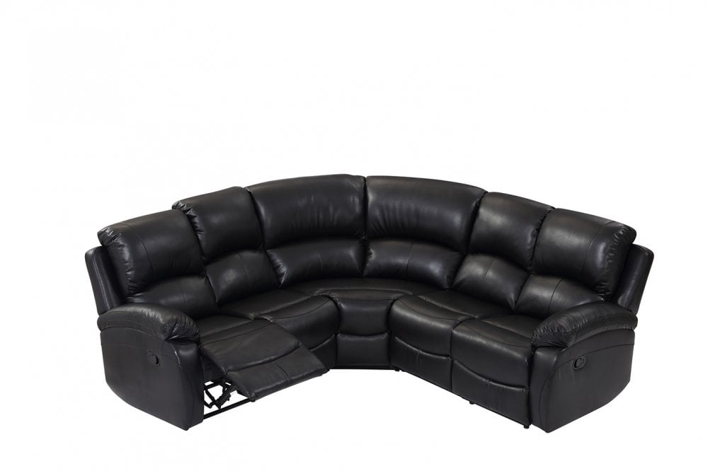 Zoma Black Leather Recliner Universal Corner 5 Seater Sofa