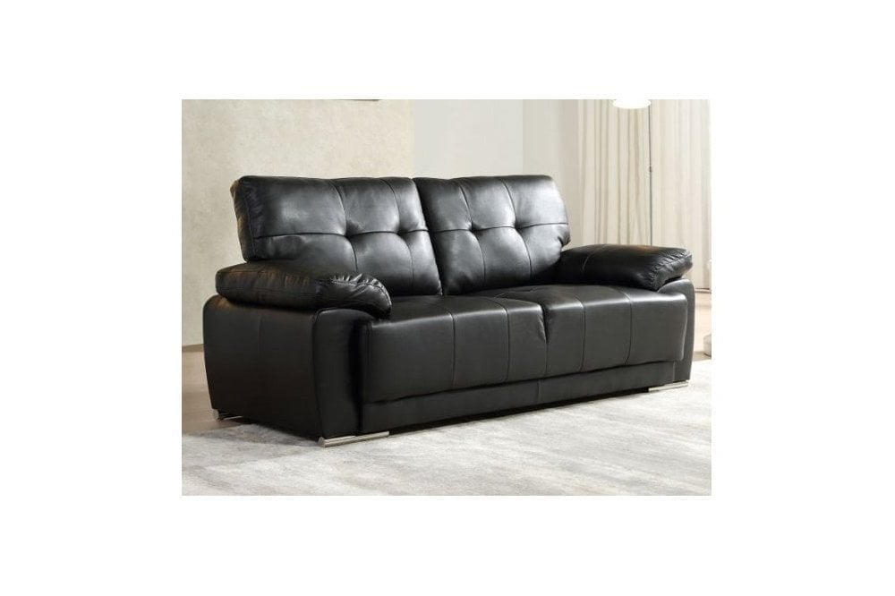 Sienna Black Leather Contemporary 3+2 Seater Sofa Set