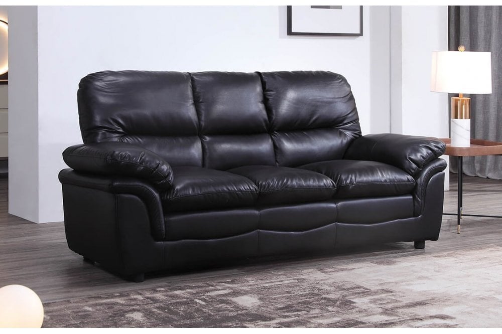 Ferona  Black  Leather 3 Seater Sofa