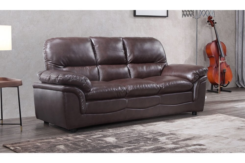 Ferona Brown Leather 3 Seater Sofa