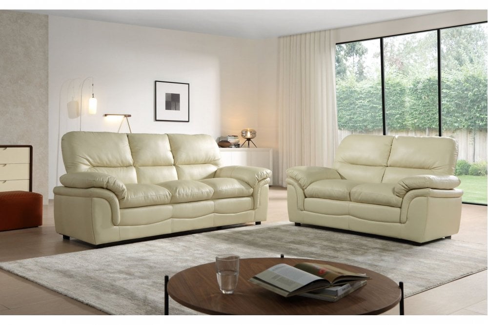 Ferona Cream Leather 3+2 Seater Sofa Set