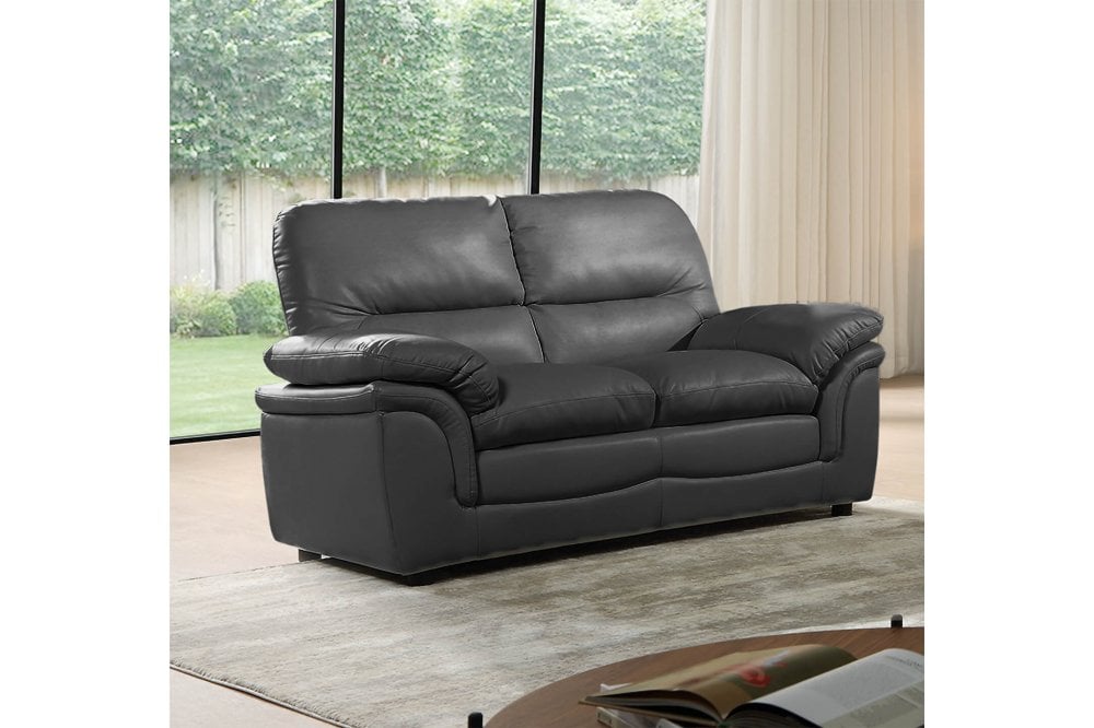 Ferona Grey Leather 2 Seater Sofa