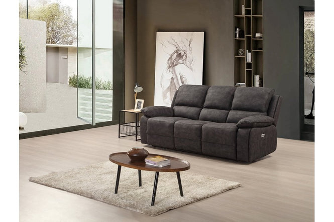 Maple Grey Suede Fabric Electric Recliner 3 Seater Sofa