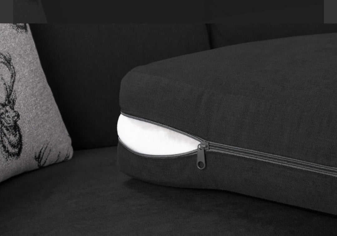 Serona Black Fabric Full Back Corner Sofa