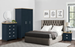 Highgate 3 Door Wardrobe + 4 Drawer Chest + 2 Drawer Bedside-Blue