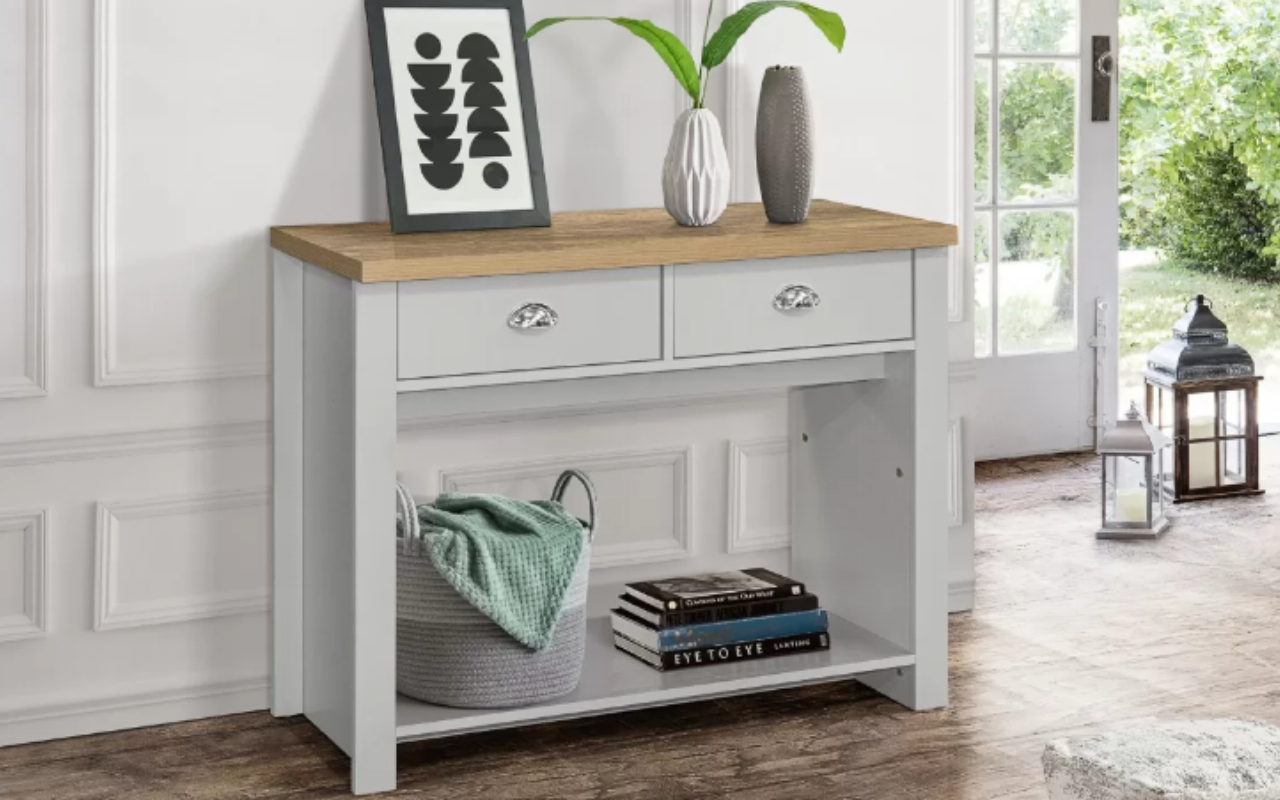 Highgate Living Room Set : Grey - MDP . Large TV Unit,  2 Drawer Coffee Table  & 2 Drawer Console Table