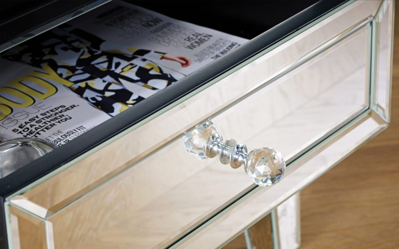 Valencia Living Room Set : Glass - Mirror . TV Unit , 2 Drawer 2 Door Sideboard & Coffe Table