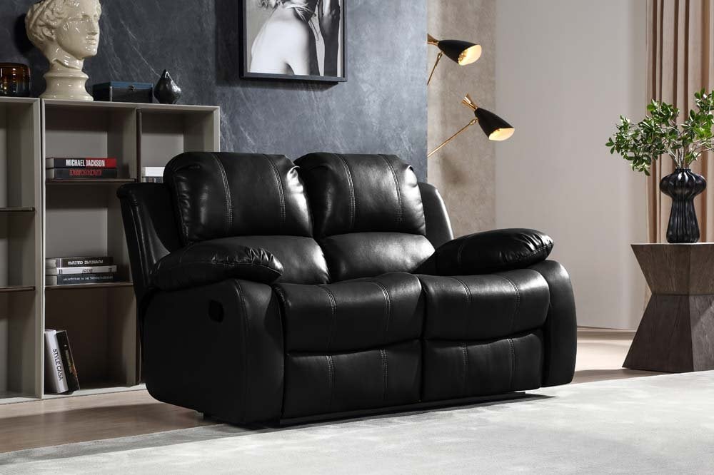 Valencia Black Leather 2 Seater Recliner Sofa