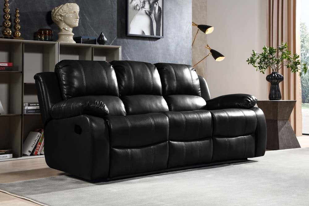 Valencia Black Leather Recliner 3+2 Seater Sofa Set