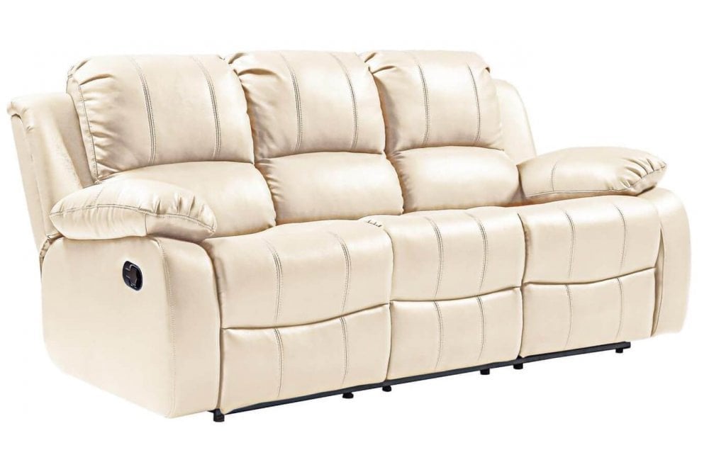 Valencia Cream Leather 3 Seater Recliner Sofa