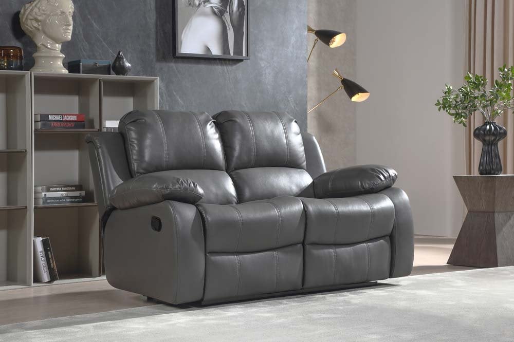 Valencia Grey Leather 2 Seater Recliner Sofa