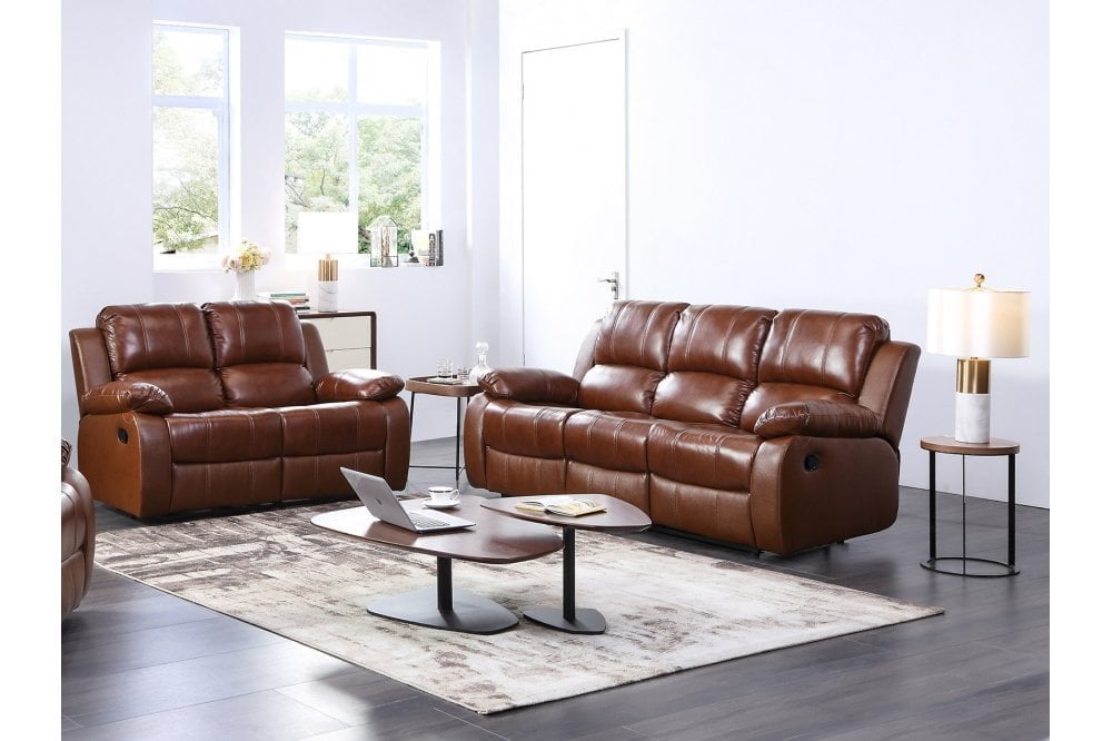 Valencia Tan Leather Recliner 3+2 Seater Sofa Set